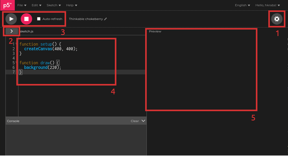 p5.js Web Editor arayüzü